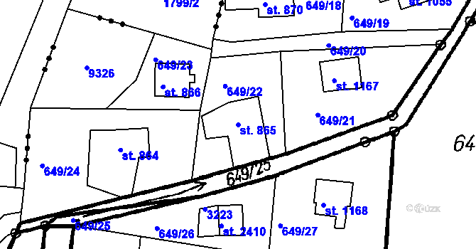 Parcela st. 865 v KÚ Čeladná, Katastrální mapa