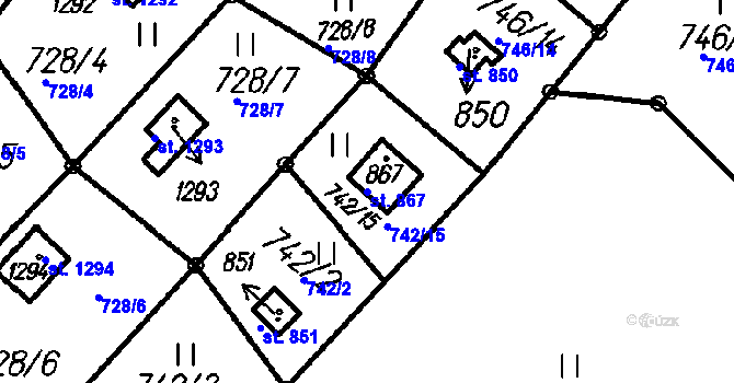 Parcela st. 867 v KÚ Čeladná, Katastrální mapa