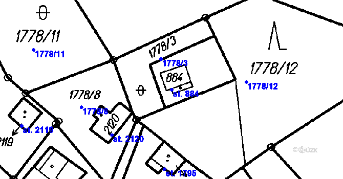 Parcela st. 884 v KÚ Čeladná, Katastrální mapa