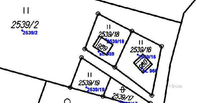 Parcela st. 959 v KÚ Čeladná, Katastrální mapa