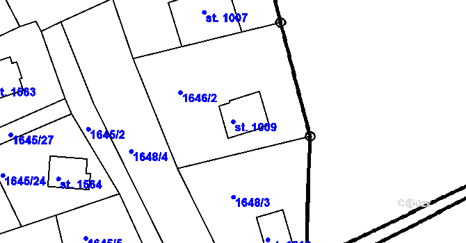 Parcela st. 1009 v KÚ Čeladná, Katastrální mapa