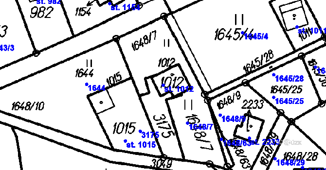 Parcela st. 1012 v KÚ Čeladná, Katastrální mapa