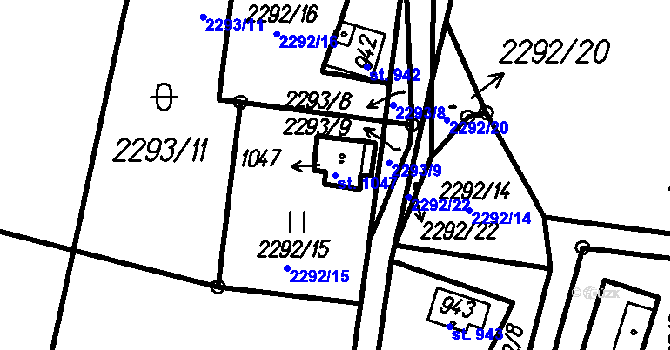 Parcela st. 1047 v KÚ Čeladná, Katastrální mapa