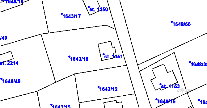 Parcela st. 1151 v KÚ Čeladná, Katastrální mapa