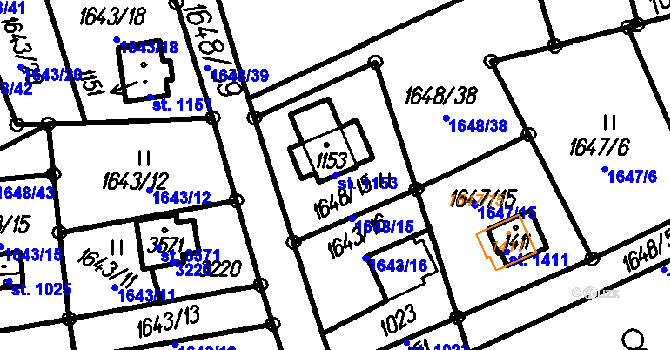 Parcela st. 1153 v KÚ Čeladná, Katastrální mapa
