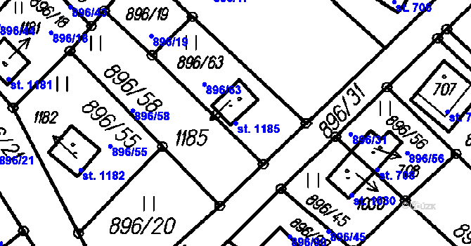 Parcela st. 1185 v KÚ Čeladná, Katastrální mapa