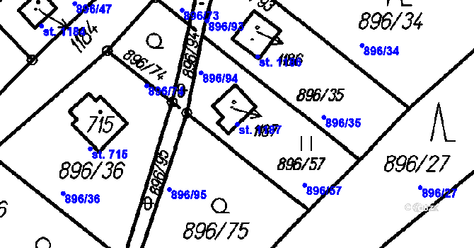 Parcela st. 1187 v KÚ Čeladná, Katastrální mapa
