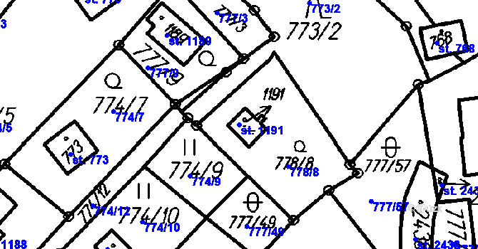 Parcela st. 1191 v KÚ Čeladná, Katastrální mapa
