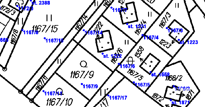 Parcela st. 1222 v KÚ Čeladná, Katastrální mapa
