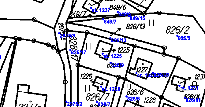 Parcela st. 1225 v KÚ Čeladná, Katastrální mapa