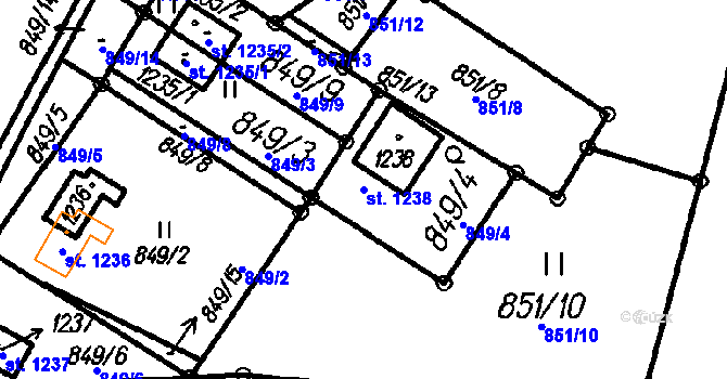 Parcela st. 1238 v KÚ Čeladná, Katastrální mapa
