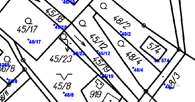 Parcela st. 45/12 v KÚ Čeladná, Katastrální mapa