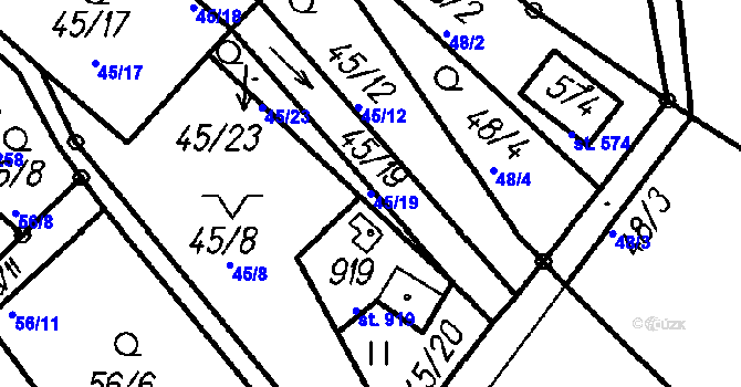 Parcela st. 45/19 v KÚ Čeladná, Katastrální mapa