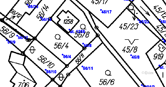 Parcela st. 56/8 v KÚ Čeladná, Katastrální mapa