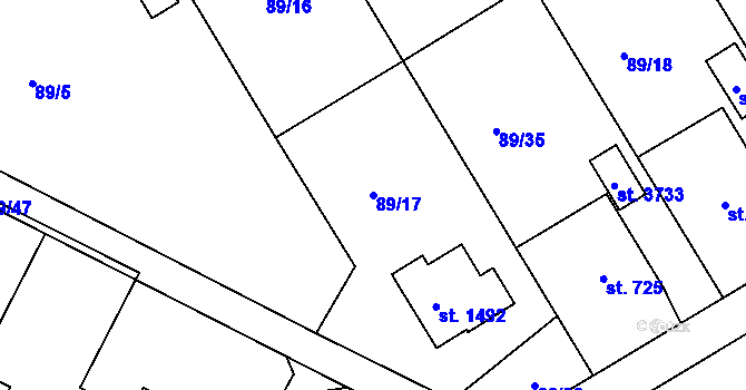 Parcela st. 89/17 v KÚ Čeladná, Katastrální mapa