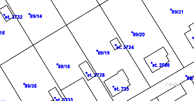 Parcela st. 89/19 v KÚ Čeladná, Katastrální mapa