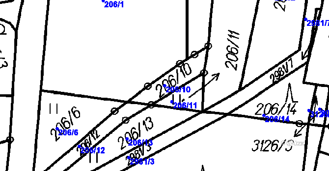 Parcela st. 206/10 v KÚ Čeladná, Katastrální mapa