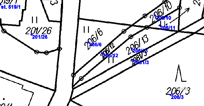 Parcela st. 206/12 v KÚ Čeladná, Katastrální mapa