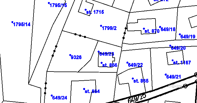 Parcela st. 649/23 v KÚ Čeladná, Katastrální mapa