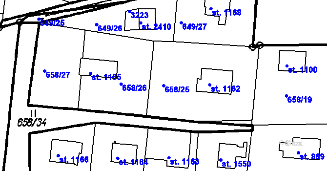 Parcela st. 658/25 v KÚ Čeladná, Katastrální mapa