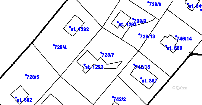 Parcela st. 728/7 v KÚ Čeladná, Katastrální mapa