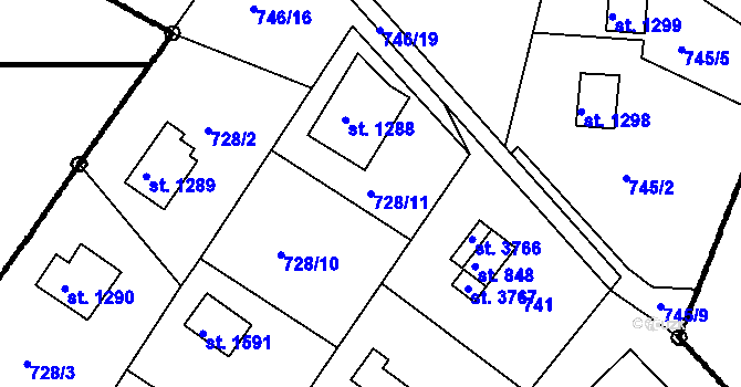 Parcela st. 728/11 v KÚ Čeladná, Katastrální mapa