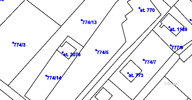 Parcela st. 774/5 v KÚ Čeladná, Katastrální mapa