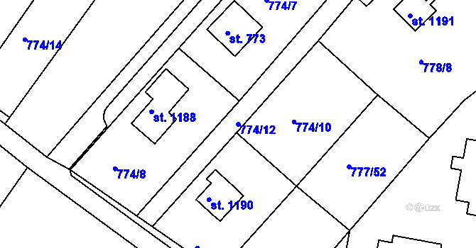 Parcela st. 774/12 v KÚ Čeladná, Katastrální mapa