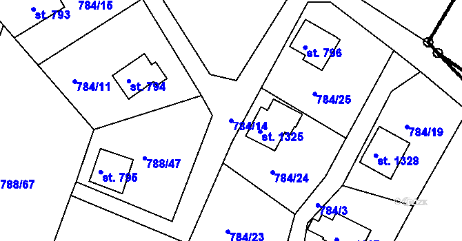 Parcela st. 784/14 v KÚ Čeladná, Katastrální mapa