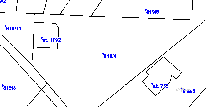 Parcela st. 818/4 v KÚ Čeladná, Katastrální mapa