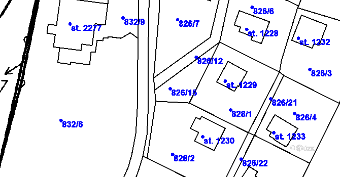 Parcela st. 826/15 v KÚ Čeladná, Katastrální mapa