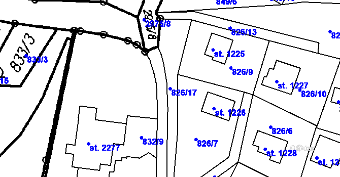 Parcela st. 826/17 v KÚ Čeladná, Katastrální mapa