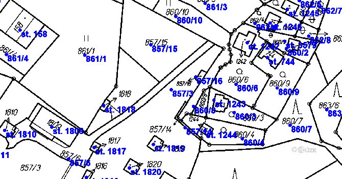Parcela st. 857/3 v KÚ Čeladná, Katastrální mapa
