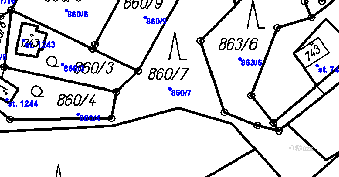 Parcela st. 860/7 v KÚ Čeladná, Katastrální mapa