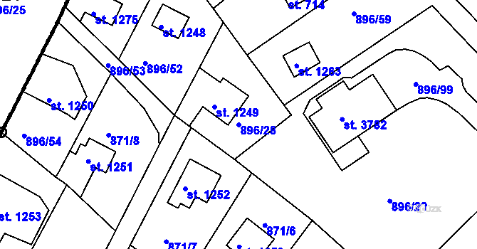 Parcela st. 896/28 v KÚ Čeladná, Katastrální mapa