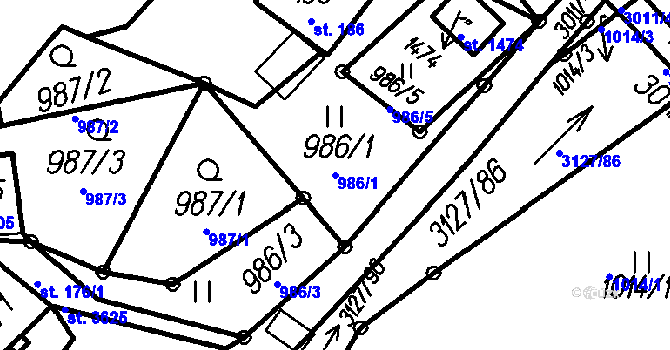 Parcela st. 986/1 v KÚ Čeladná, Katastrální mapa