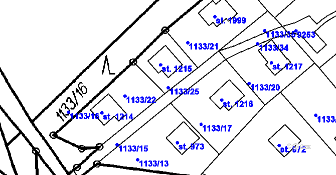 Parcela st. 1133/25 v KÚ Čeladná, Katastrální mapa
