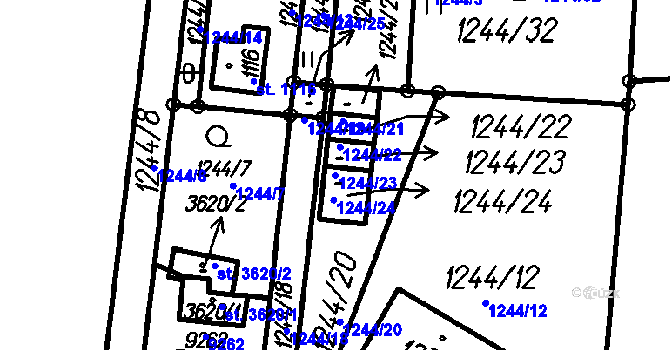 Parcela st. 1244/23 v KÚ Čeladná, Katastrální mapa