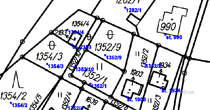 Parcela st. 1352/9 v KÚ Čeladná, Katastrální mapa