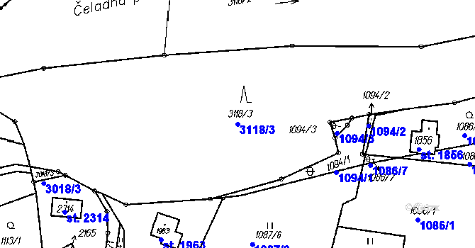 Parcela st. 3118/3 v KÚ Čeladná, Katastrální mapa