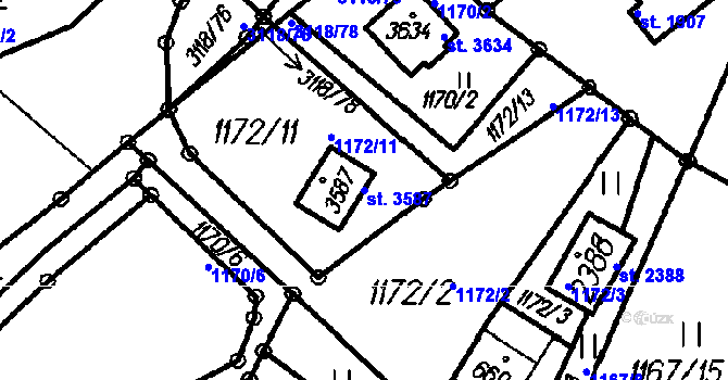 Parcela st. 3587 v KÚ Čeladná, Katastrální mapa