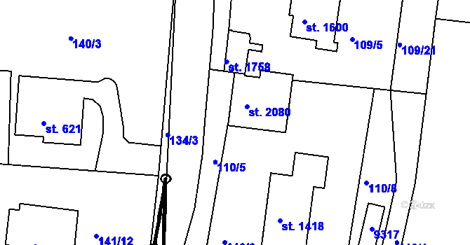 Parcela st. 2080 v KÚ Čeladná, Katastrální mapa