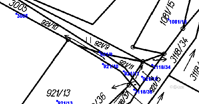 Parcela st. 921/9 v KÚ Čeladná, Katastrální mapa