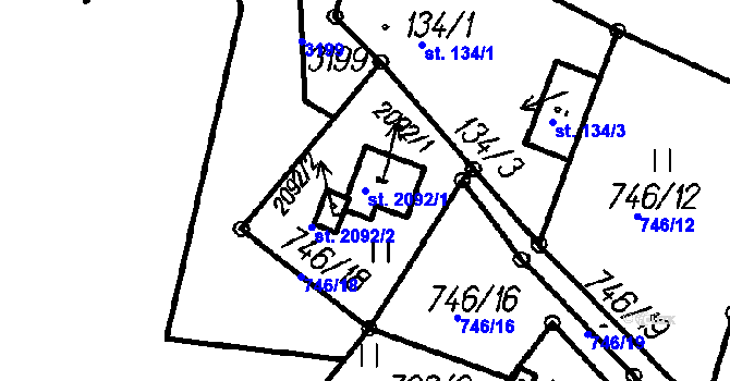 Parcela st. 2092/1 v KÚ Čeladná, Katastrální mapa