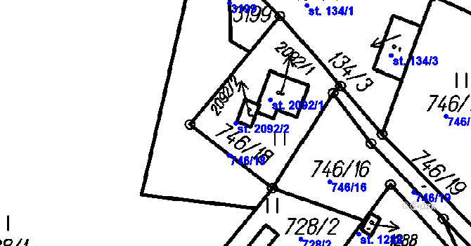 Parcela st. 2092/2 v KÚ Čeladná, Katastrální mapa