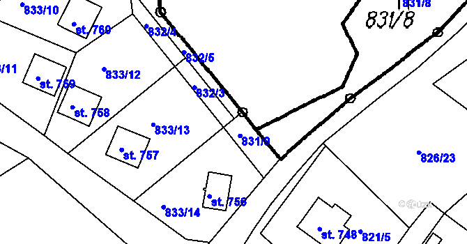 Parcela st. 832/2 v KÚ Čeladná, Katastrální mapa