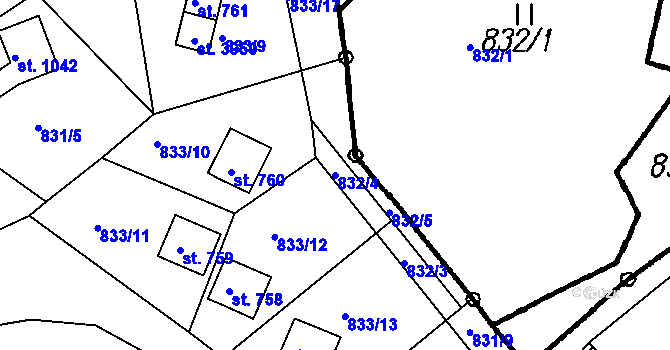 Parcela st. 832/4 v KÚ Čeladná, Katastrální mapa