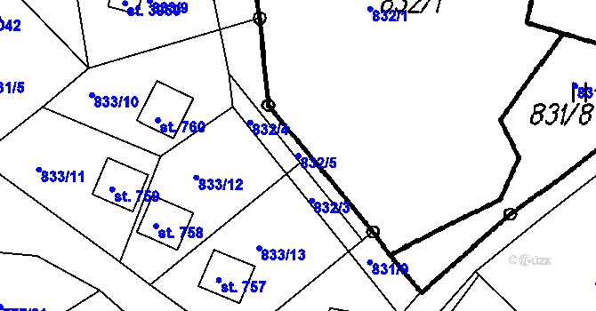 Parcela st. 832/5 v KÚ Čeladná, Katastrální mapa