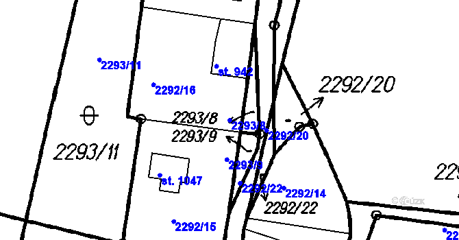 Parcela st. 2293/8 v KÚ Čeladná, Katastrální mapa