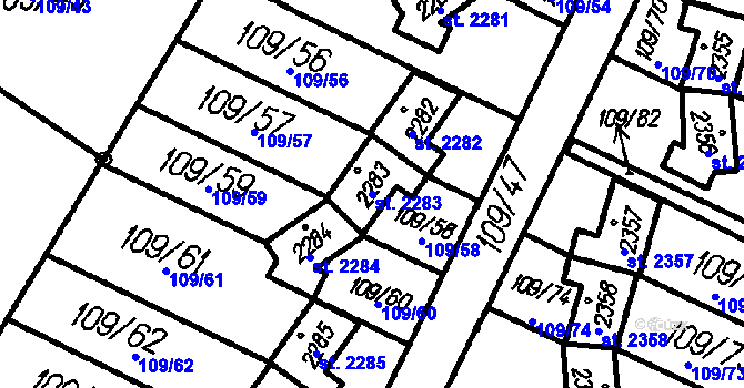 Parcela st. 2283 v KÚ Čeladná, Katastrální mapa